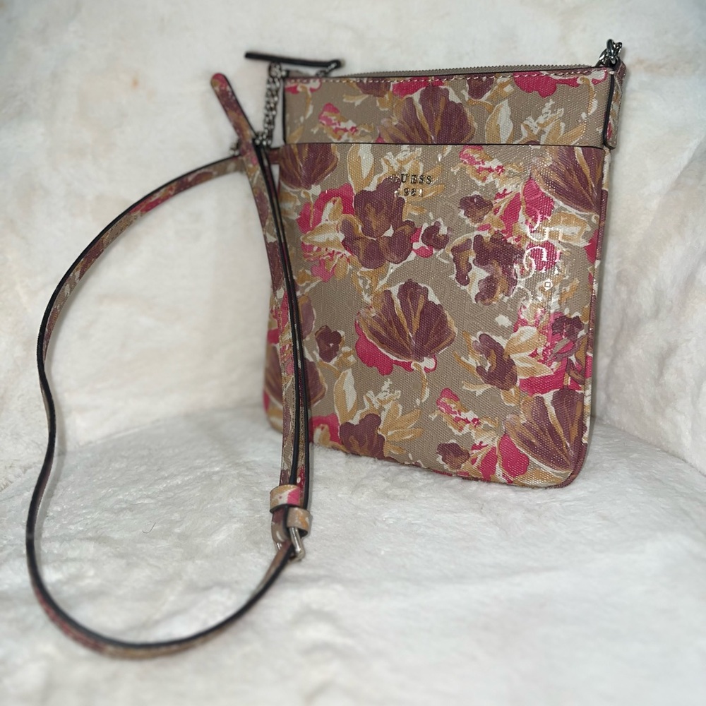 Guess Floral Crossbody Bag in Pink and Brown
